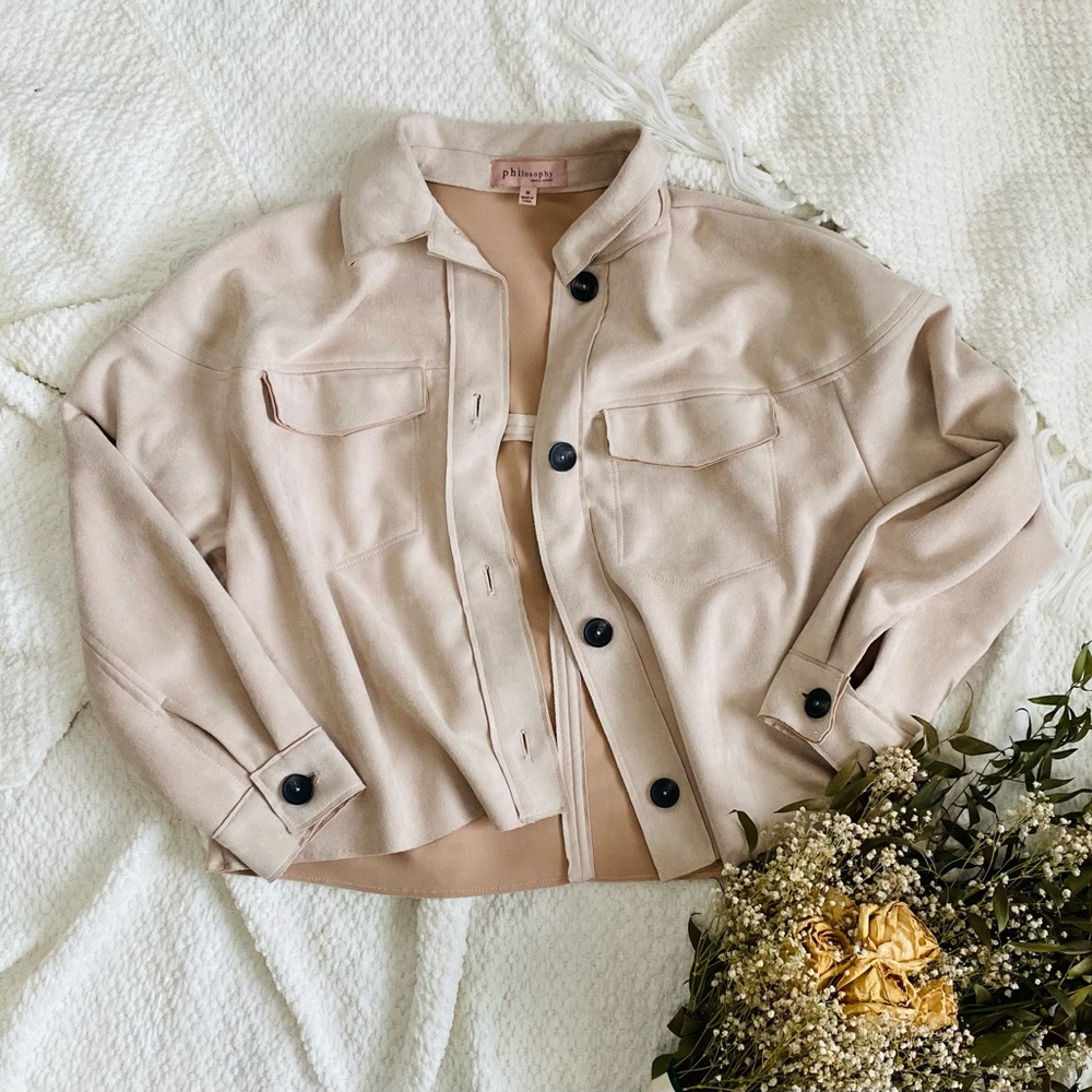 Beige Faux Leather Jacket - Size M
